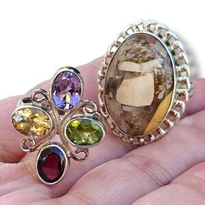 Sterling Silver Brecciated Mookaite Jasper and Multi Gemstone Rings